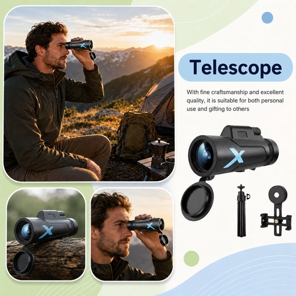Mini Monocular, High Power Hd Dwarf Mini Telescope, Pocket Sized Outdoor Optics, Perfect for Camping, Hiking, Concert Viewing, Camping Telescope, Gift for Outdoor Lovers, Bundled