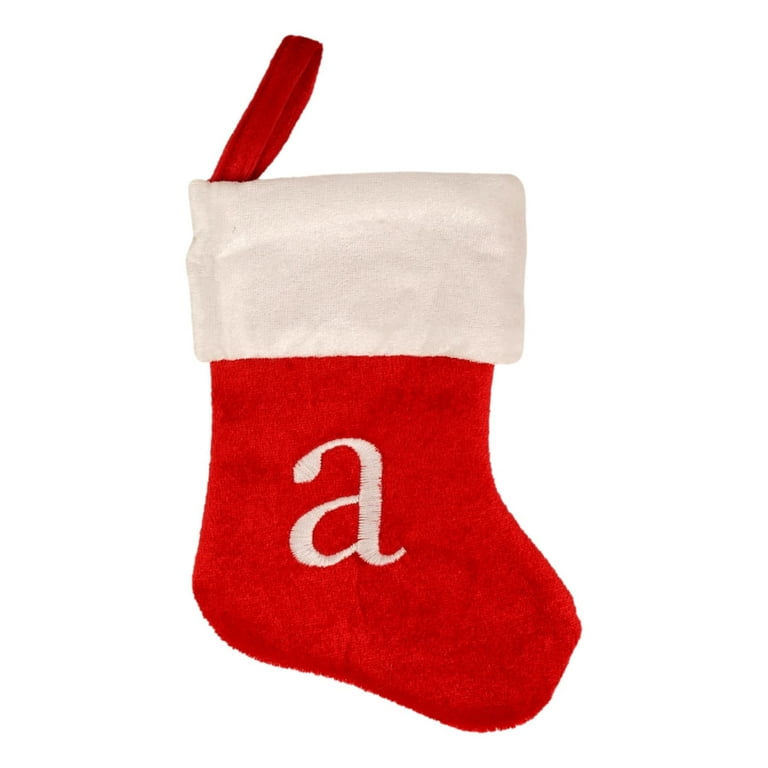 Mini Monogrammed Christmas Stocking (8 in) Red Plush White Cuff Miniature  Stocking Decoration Holiday Decor (A)