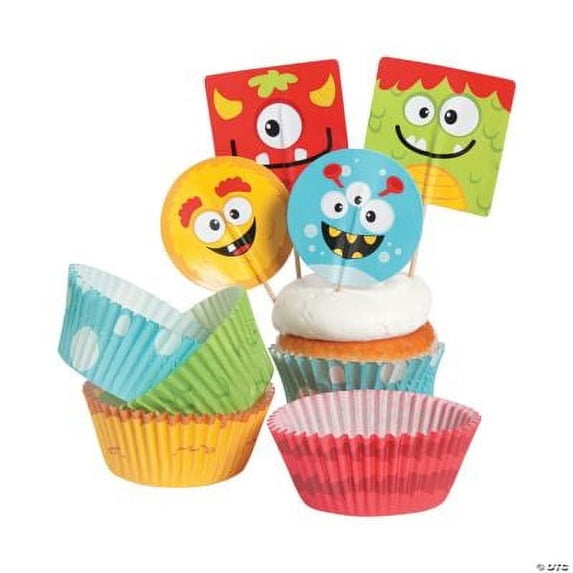Mini Monster Baking Cups with Picks - Party Supplies - 100 Pieces