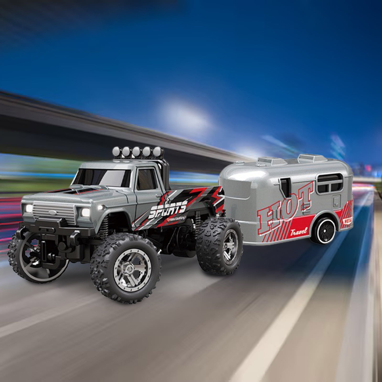 Mini Monster Truck, Mini Monster Truck 1:64 Scale Alloy, 2.4 Ghz Rc Semi Truck with Trailer, Monster Truck Remote Control Car with Lights
