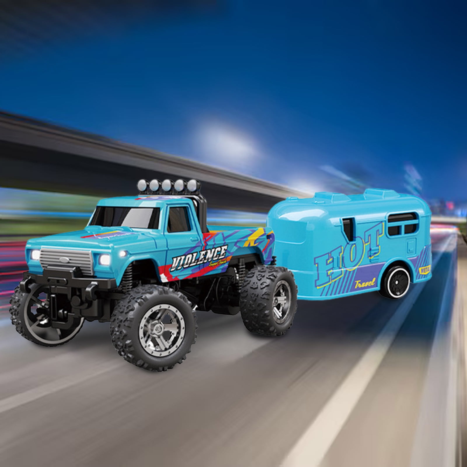 Mini Monster Truck, Mini Monster Truck 1:64 Scale Alloy, 2.4 Ghz Rc Semi Truck with Trailer, Monster Truck Remote Control Car with Lights