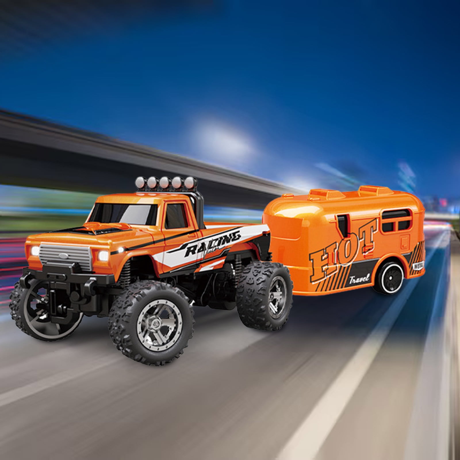 Mini Monster Truck, Mini Monster Truck 1:64 Scale Alloy, 2.4 Ghz Rc Semi Truck with Trailer, Monster Truck Remote Control Car with Lights