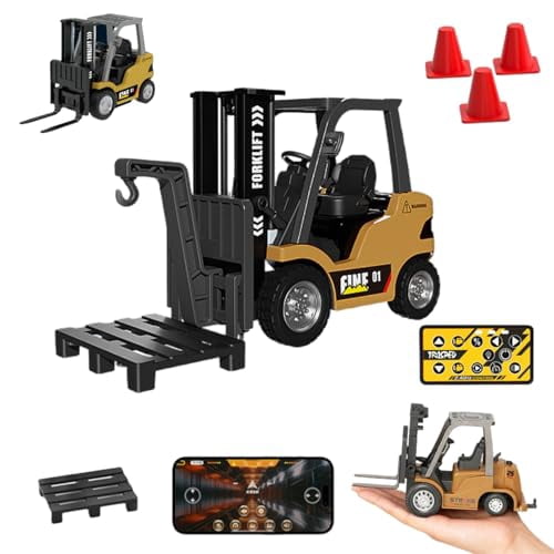Mini Montacargas a Control Remoto, 1:64 Scale Remote Control Forklift Cranes with Hook,Fork,Pallets 2.4GHZ Remote Control & App Control,Rc Construction Vehicles for Birthday Gift