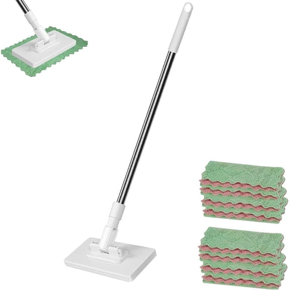 Mini Mop for Kitchen and Bathroom, Upgraded Zero Touch Snap Grip Portable Cleaning Tool with Hands-Free Push Pull Handle and 10 Reusable Washable Microfiber Cloths for Car and Home