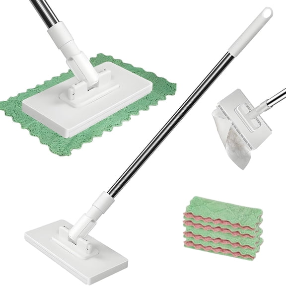 Mini Mop, Lazy Mops with One-Click Cloth Change, Locking Head with Sweeping Cloths for Wet & Dry Cleaning, Long Handle Stick for Multi-Surface Cleaning