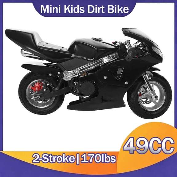 Mini Motorcycle for Adults Kids, 49CC 2-Stroke Pocket Motorbike, Kids Dirtbike, Gas Power Motocross, Dual Headlights Rubber Handlebar Trail Dirt Bike, Supports 170LBS, Riders Above 13