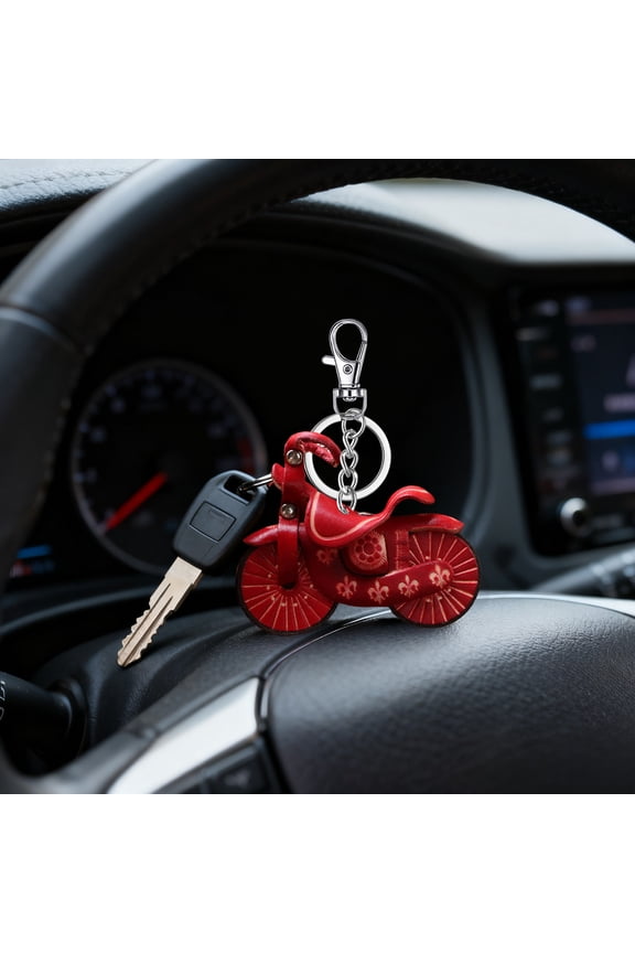 Mini Motorcycle Keychain Real Cowhide Leather Key Ring Vintage Bike Charm Metal and Leather Keychain for Men Biker Gift Keychain Decor for Keys Wallet Backpack