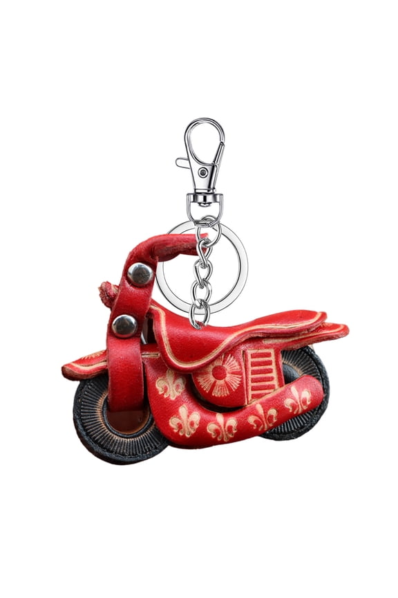 Mini Motorcycle Keychain Red Leather Keychain Cowhide Leather Key Fob Motorcycle Enthusiast Gift Novelty Key Ring Personalized Hanging Decoration Compact Key Holder 2.17 x 1.97 inches