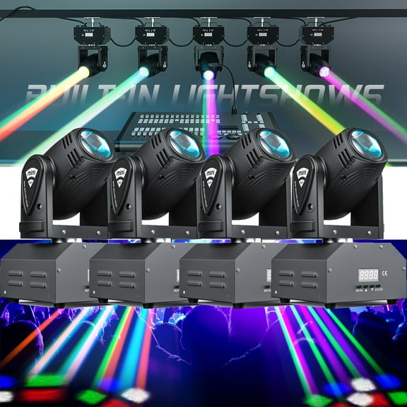 Mini Moving Head DJ Lights RGBW Beam DMX Stage Lights Sound Activated LED Stage Lighting for Party Dance Disco Christmas Halloween 4Pack