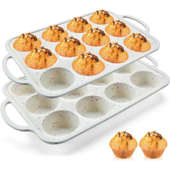 Mini Muffin Pan with Metal Reinforced Frame-1Pack, Silicone Cupcake Pan for Baking 24 Cup Mini Size, BPA Free Silicone Muffin Tray, Cupcake Baking Pan Molds for Oven Dishwasher Safe-Cream
