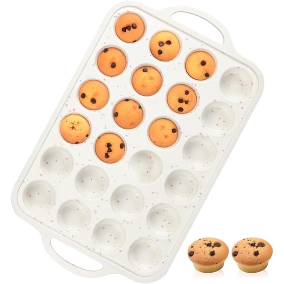 Mini Muffin Pan, Metal Reinforced Frame Mini Cupcake Pans 24 Cups Nonstick Mini Muffin Silicone Molds with Handle for Baking Mini Muffins, Mini Cupcakes, Mini Egg Bites 2 Pack