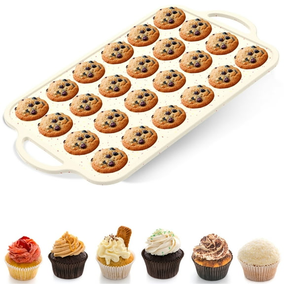 Mini Muffin Pan Silicone Mini Muffin Molds Metal Reinforced Rim Mini Cupcake Pans 24 Cups Nonstick Muffin Tin with Handle for Kitchen Baking
