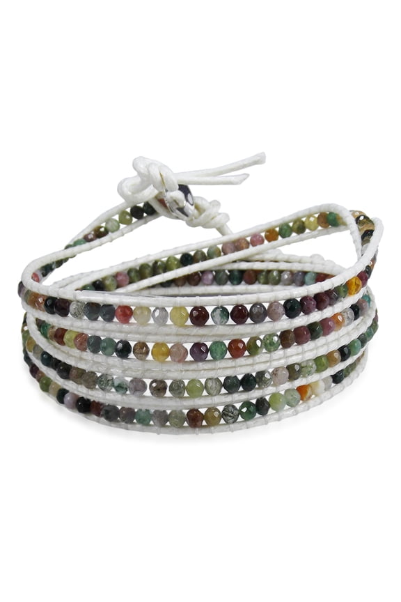 Mini MultiStone Facets 5-Wrap White Leather Bracelet