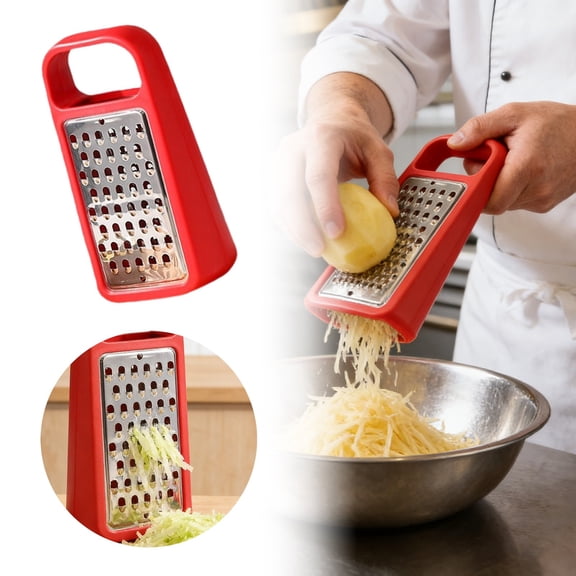 Mini Multifunctional Cheese Grater & Vegetable Slicer, Stainless Steel Handheld Shredder with Ergonomic Handle, Compact Kitchen Tool for Cheese, Zest, Carrot, Potato (Red/Black)