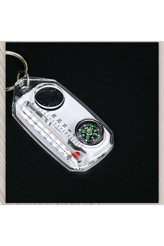 Mini Multifunctional Outdoor Survival Keychain Compass Thermometer Magnifier Portable Pocket Direction Tool Camping Hiking Backpack
