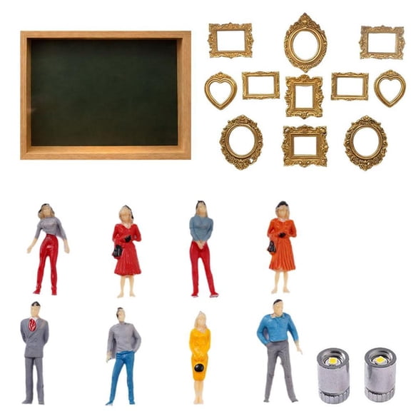 Mini Museum Memory Display Box Kit, Wood Color, 11 Frames, 8 Random Mini Figures, Lighted, for home, office, tabletop