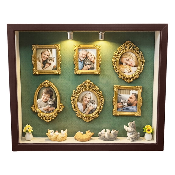 Mini Museum Photo Frames,Improved Photo Frame Set, Including Cat Figurine, Perfect for Preserving Unique Memories of Anniversaries, Weddings, Birthdays, And More.