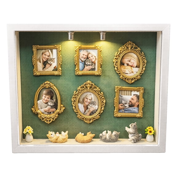 Mini Museum Photo Frames,Improved Photo Frame Set, Including Cat Figurine, Perfect for Preserving Unique Memories of Anniversaries, Weddings, Birthdays, And More.