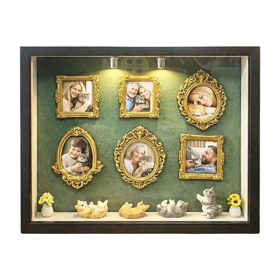 Mini Museum Shadow Box Frame Set, 6 Mini Frames with 4 Cat & 2 Plant Cutouts, DIY Display Case for Tabletop Shelf, Curio Cabinet Collectible Decor 10x8 inch Black