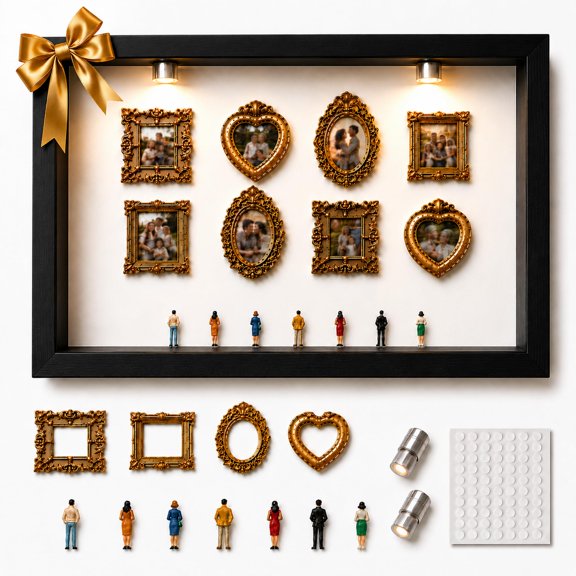 Mini Museum Shadow Box Kit Large with 2 LED Lights, Mini Frames & Figurines,Keepsake Box,DIY Mini Museum Kit for Home Decor,Wedding,Valentine's Day,Mother's Day,Birthday,Graduation,Anniversary