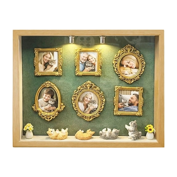 Mini Museum Silhouette Shadow Box Frame Display Decor Set with 6 Mini Frames, 4 Random Cat & 2 Random Plant Accessories, Tabletop Home Decoration Gift