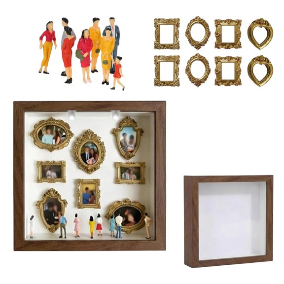 Mini-Museum Silhouettes Box, Mini-Museum Picture Frame Personalized Miniature Gold Frames Shadows Box Frame for Craft Family Memory Display Case for Anniversary Wedding Home Decor