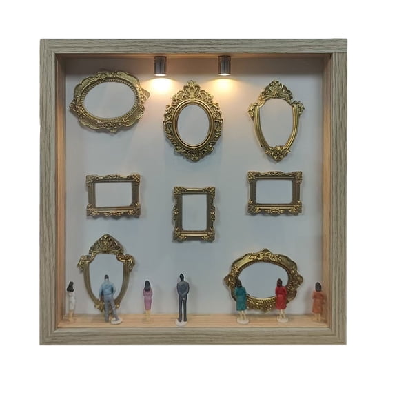 Mini Museum in A Box, 2026 New DIY 10.8 Inch Silhouette Display with 8 Frames 7 Figurines, Creative Memory Kit for Home Wall or Tabletop (Beige)
