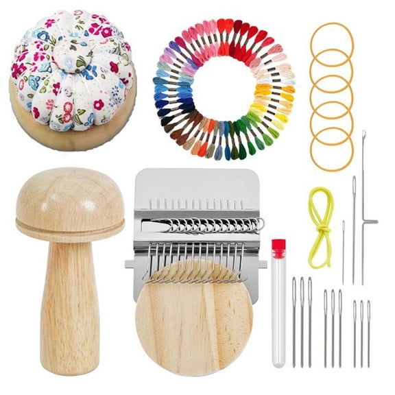 Mini Mushroom Darning Looms, Knit Patch Mending Kit, with 14 Hooks, 10 Needles, 50 Colors of Thread Patch Mending Weave Kit, for Beginners M-Ending Jeans Socks Clothes, DIY Handicraft Sewing Care
