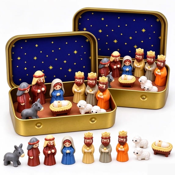 Mini Displaypot Mini Nativity Scene, Holy Family Tin Box Display, Arrange a Religious ...