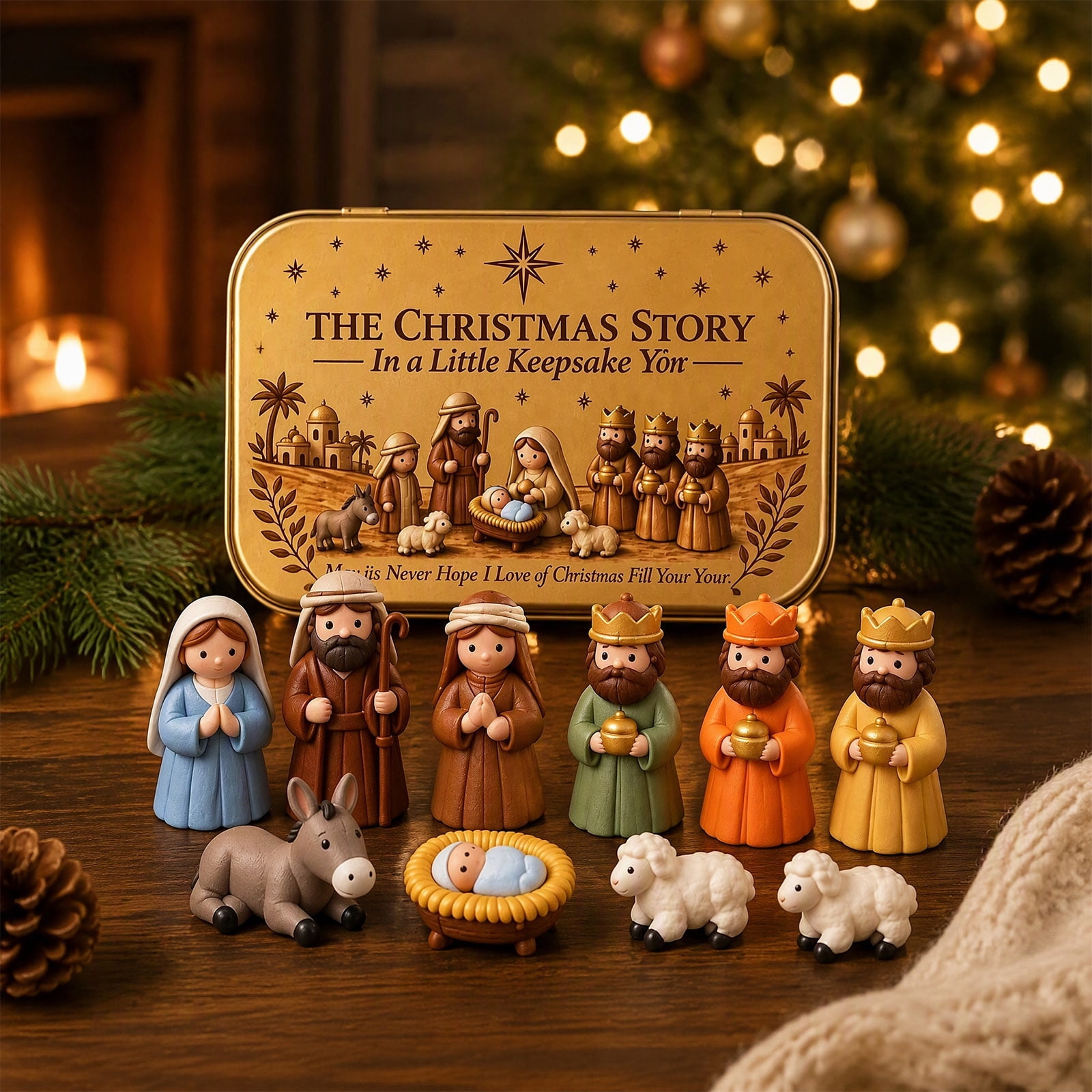 Custom Nativity Set Mini Nativity Scene Set in Tin Box, Christmas Nativity Set with ...