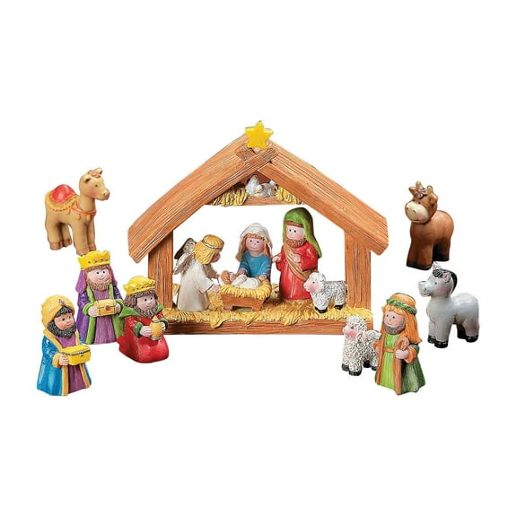 Fun Express Nativity Set Decorative Multicolor Resin 9 Pieces