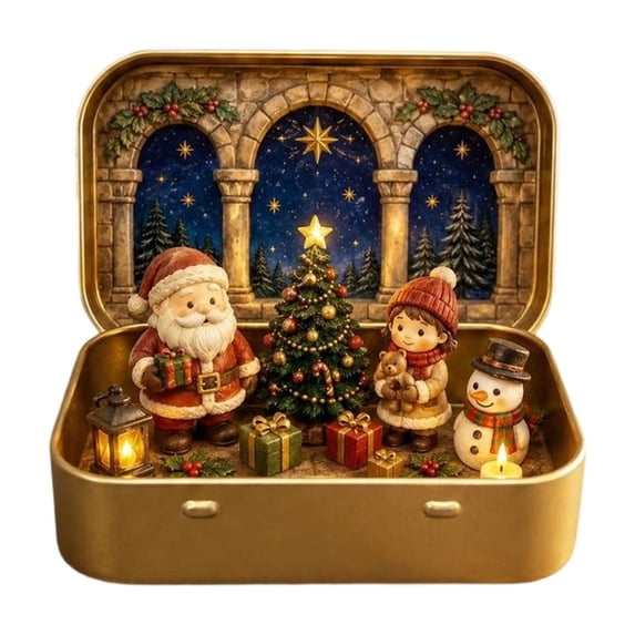 Mini Nativity Set in a Tin Box - Handcrafted Pocket Size Christmas Diorama Scene Gift Tin - Miniature Holiday Figures, Christmas Decoration Indoor for Home Gifts Decor Design A