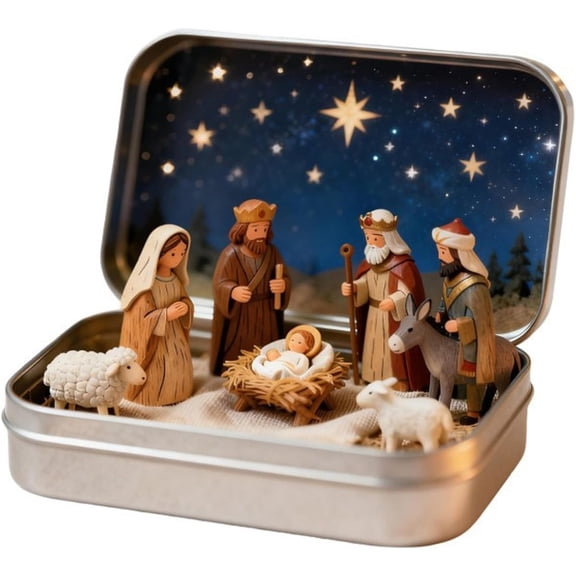 Mini Nativity Set in Tin Box, 3in, 1-Pack C
