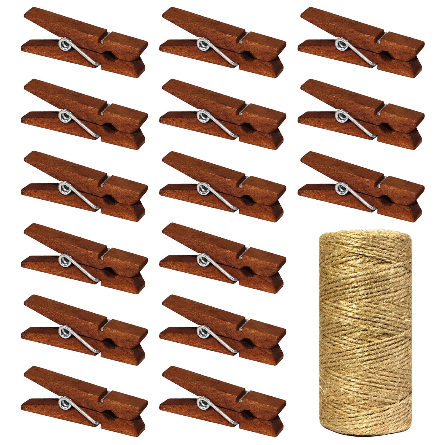 NOLITOY 50pcs Craft Peg Pins Photo Clips with Rope Mini Pegs for Photos  Mini Photo Clip Wood Clothespin Ornament Picture Photo Pegs Natural