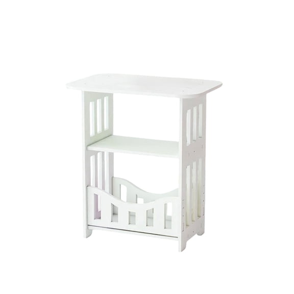 Mini Nightstand Side Table Small Sofa Table for Living Room Bedroom Multi-Tier Storage Shelf White PVC Square End Table Compact 40x36x24cm Space-Saving Organizer