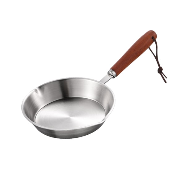 Mini Nonstick Frying Pan, Stainless Steel 5 Inch Non Stick One Egg Frying Pan with Solid Wood Handle Induction Cooking Pan for Household