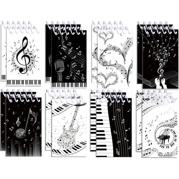 Mini Notebook, 16 Pcs Spiral Small Notebooks Memo Note Pads, Music Themed Pocket Notepad for Office Party Favor Gifts and Goodie Bags