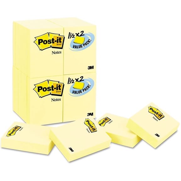 Mini Notes, 1.5 in x 2 in, 24 Pads, America's #1 Favorite Sticky Notes, Canary Yellow, Clean Removal, Recyclable (653-24VAD-B)