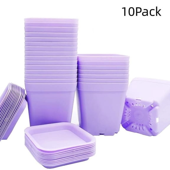 Mini Nursery Pot, Flower Pots Square, Plastic Plant Pot, Plastic Starter Pots with Saucer (10Pcs,Purple)