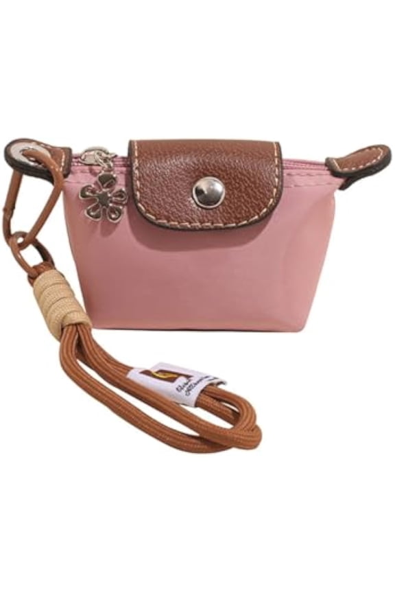 Mini Nylon Dumpling Coin Purse, Detachable Nylon Wrist Strap Coin Purse, Cute Change Purse Wallet, For Cards, Keys (Rose Pink)