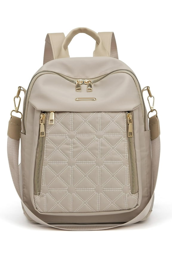 Mini Nylon Women Backpacks,Small Ladies backpacks Lightweight Shoulder Satchel Bag Tote Handbag Casual Travel Daypack (Beige)