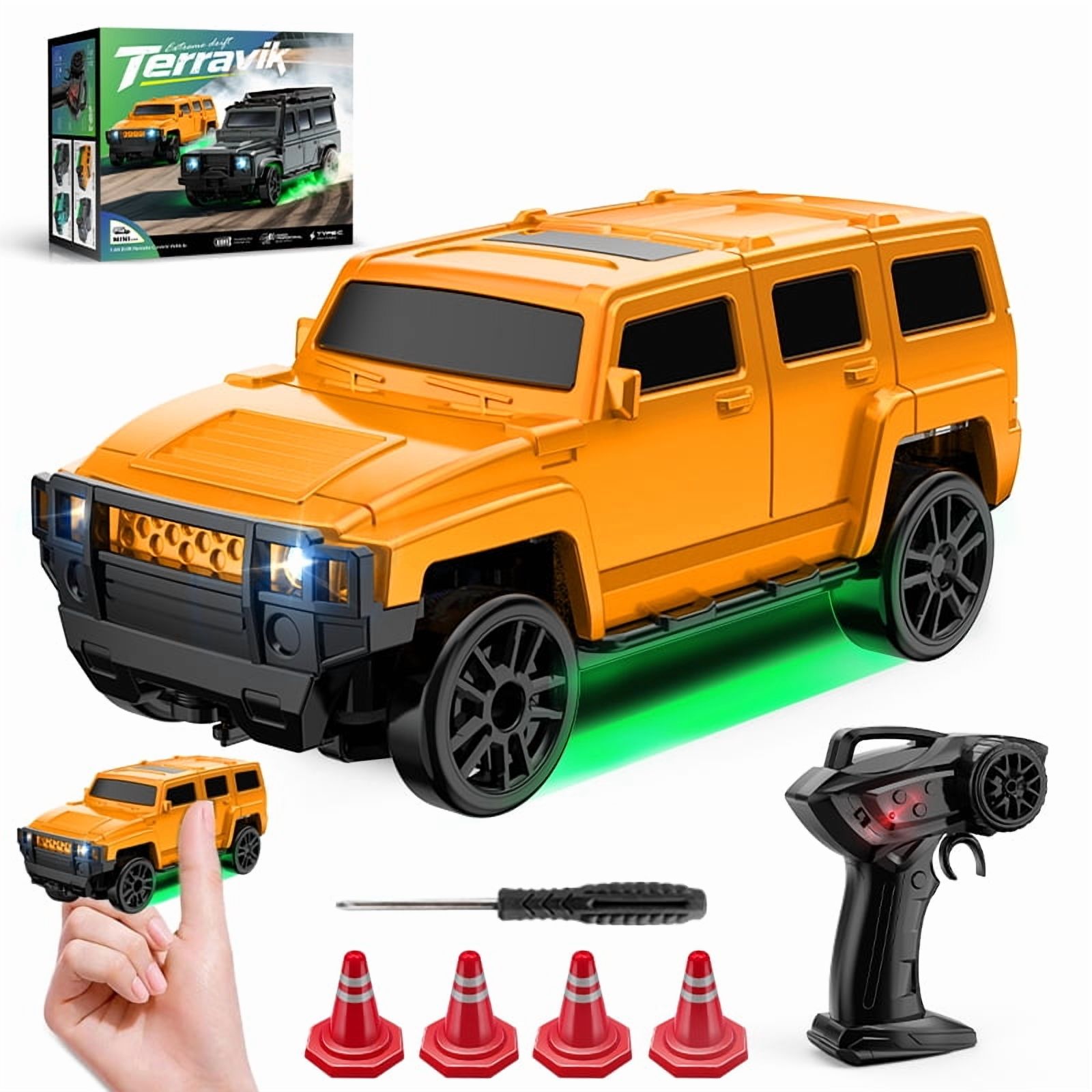 Mini Off-Road Car, 1:64 Scale Off-Road RC Drift SUV with Lights & Proportional Steering & 4WD – 2.4GHz Remote Car Toy, Racing Sport Toy Cars for Adults Boys Girls Kids Gifts