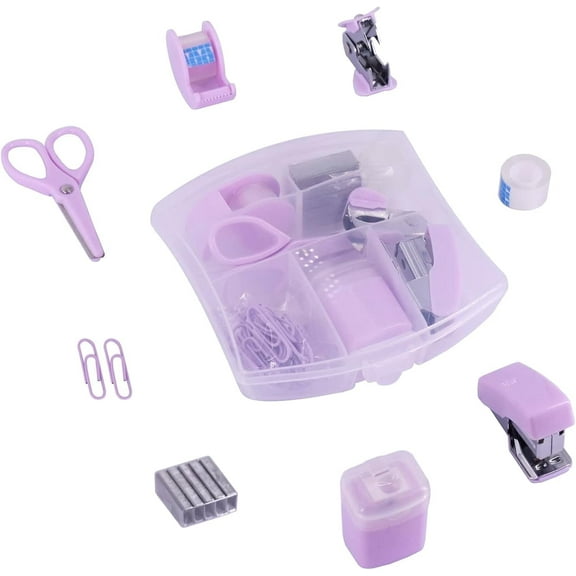 Mini Office Supply Kits – Includes Mini Stapler,Scissors, Staple Remover, Staples, Tape Dispenser (Purple)