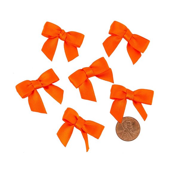 Mini Orange Satin Bows - 1 3/8 in. x 1in. - 50 Pack
