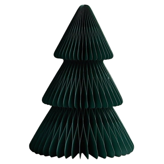 Mini Origami Paper Christmas Tree Ornament with Pleated Texture, 11.8" Handmade Folded 3 Tier Holiday Decoration, Modern Festive Tabletop Display for Home Office Seasonal Scene Setup Use, C