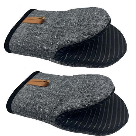 Mini Oven Mitts 1 Pair, Silicone Short Oven Mitts Heat Resistant up to 500°F, Non-Slip Grip Surfaces and Hanging Loop Gloves for Kitchen Cooking Baking Barbecue (Black)