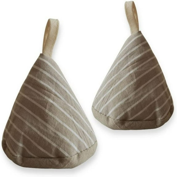 Mini Oven Mitts - Pot Holder - Insulated Gloves Heat Resistant - Cooking Pinch Grips - Triangle Cotton Handle Cover Heat Resistant for Kitchen Cookware Microwave Hot Pot Lid (2 Pack BEIGE)