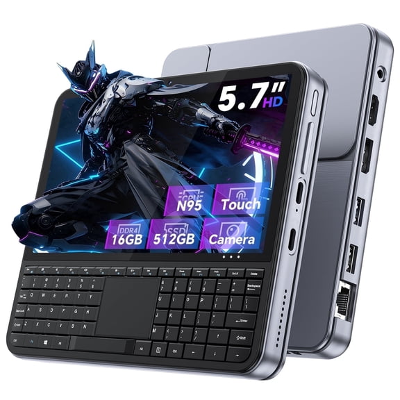 Mini PC Laptop 5.7" Touchscreen Handheld Computer Window 11 Pro,intel N95 up to 3.4GHz,16GB RAM 512GB SSD,Backlit Keyboard,WiFi6 BT5.2,Dual Type-C,HDMI 2.1 DP,Small Portable PC