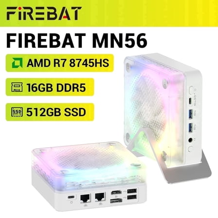 FIREBAT 【MN56】 Mini PC, AMD Ryzen 7 8745HS 16GB DDR5 512GB SSD, Gaming & Business Desktop