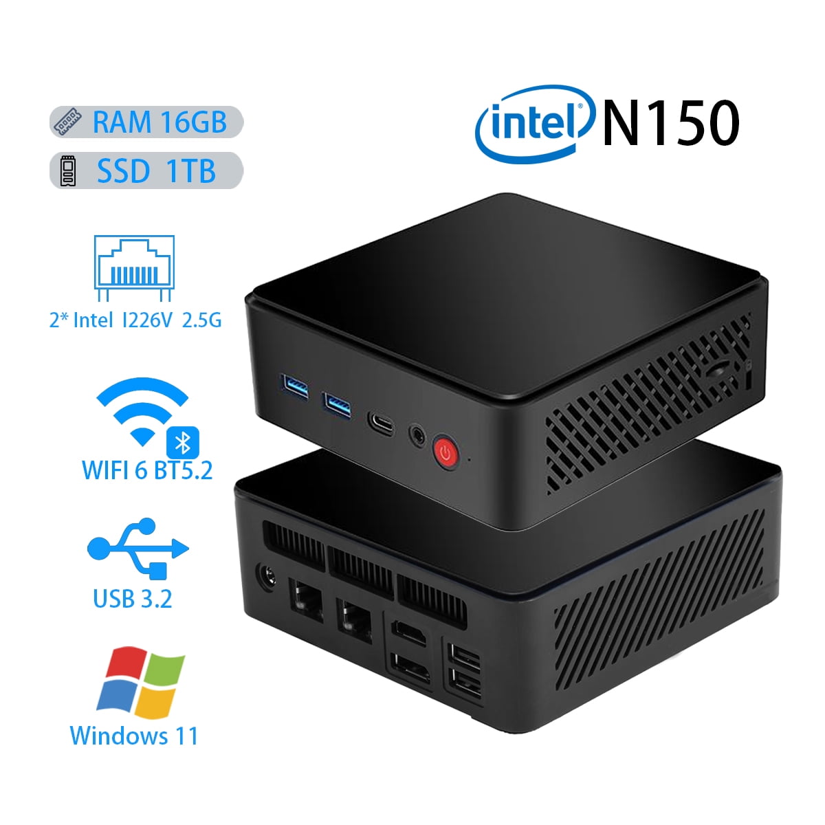 Mini PC Intel N150 (Turbo 3.6GHz) 16GB DDR5 1TB PCIe M.2 NVMe 2280